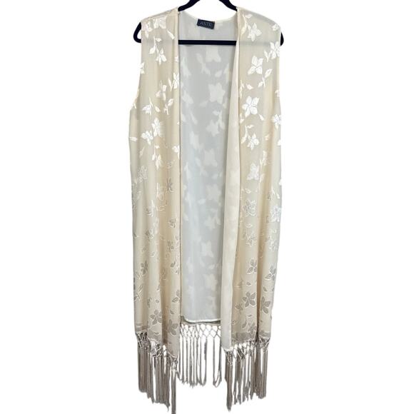Astr Floral Burnout Duster Fringe Hem Cream Size M Bohemian Western Festival - Picture 1 of 8